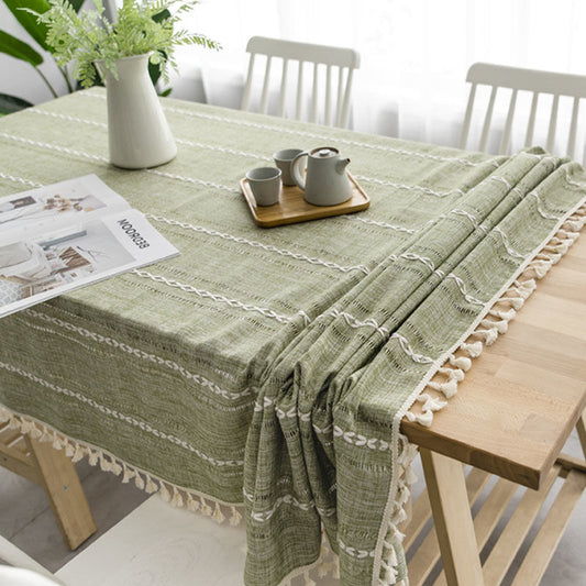 Ins Girl Heart Cotton Linen Cloth Art Tablecloth Small  Square Tassel Dining Table Not