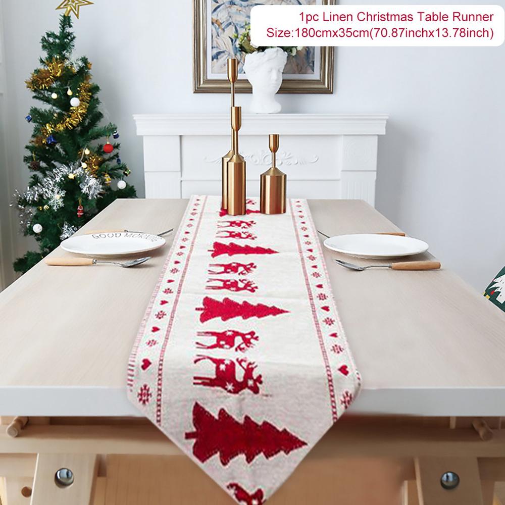 Cotton and linen embroidery Christmas table runner