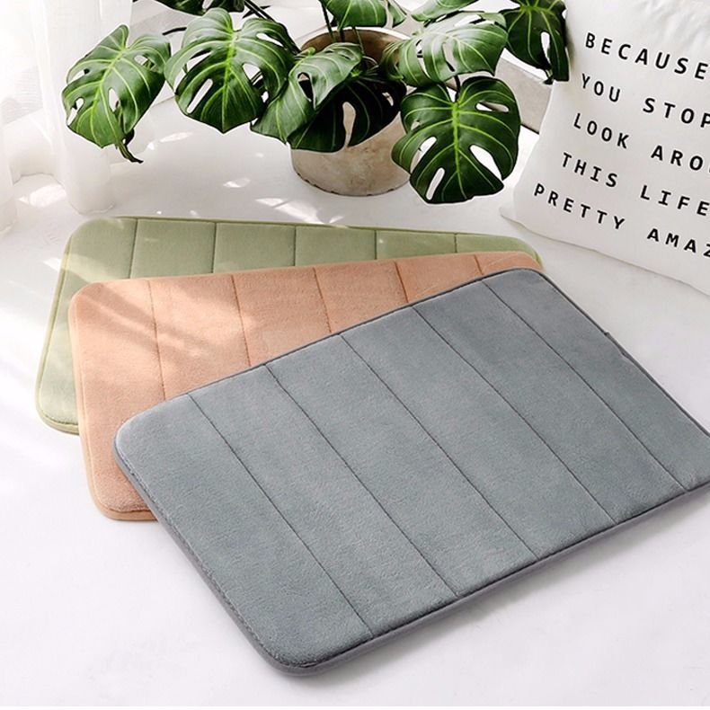 Home Bath Mat Coral Fleece Bathroom Carpet Water Absorption Non-slip Memory Foam Absorbent Washable Rug Toilet Floor Mat