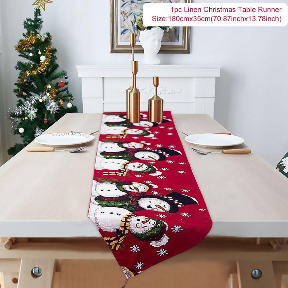 Cotton and linen embroidery Christmas table runner