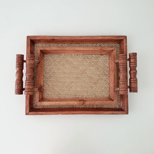 Solid Wood Double Ear Bamboo Woven Tray