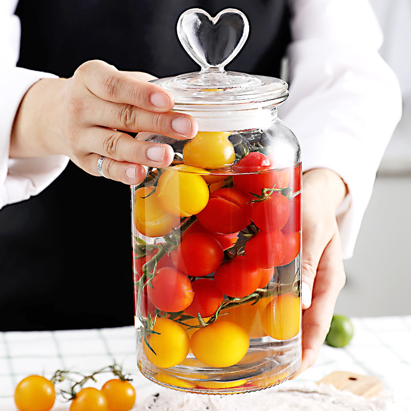 Stained Glass Sealed Jar Love Glass Bottle Household Transparent With Lid Kitchen Food Storage Jar Kimchi Jar