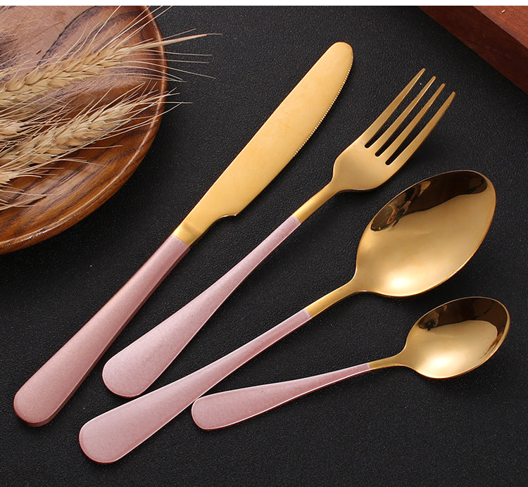 Stainless steel gold plated colorful knife and fork spoon set of four