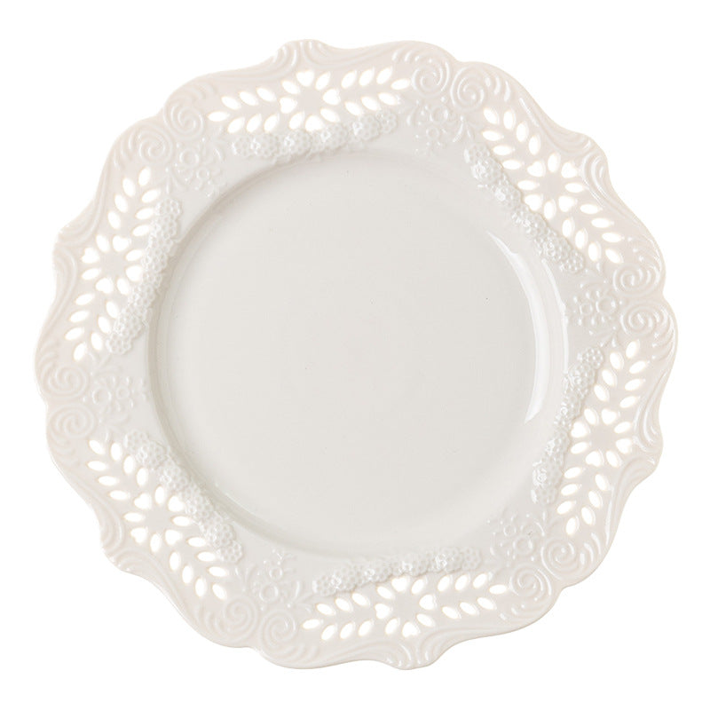 Ceramic Household Tray Cake Plate Tableware Dessert Western Plate Embossed Porcelain Plate