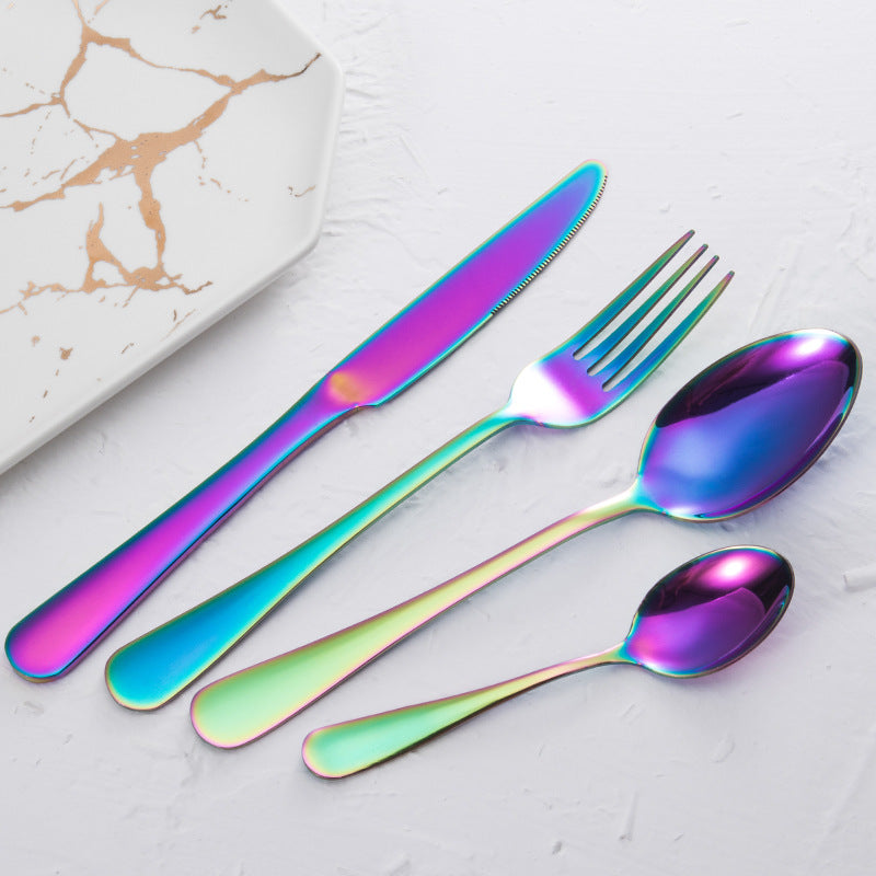 Stainless steel gold plated colorful knife and fork spoon set of four