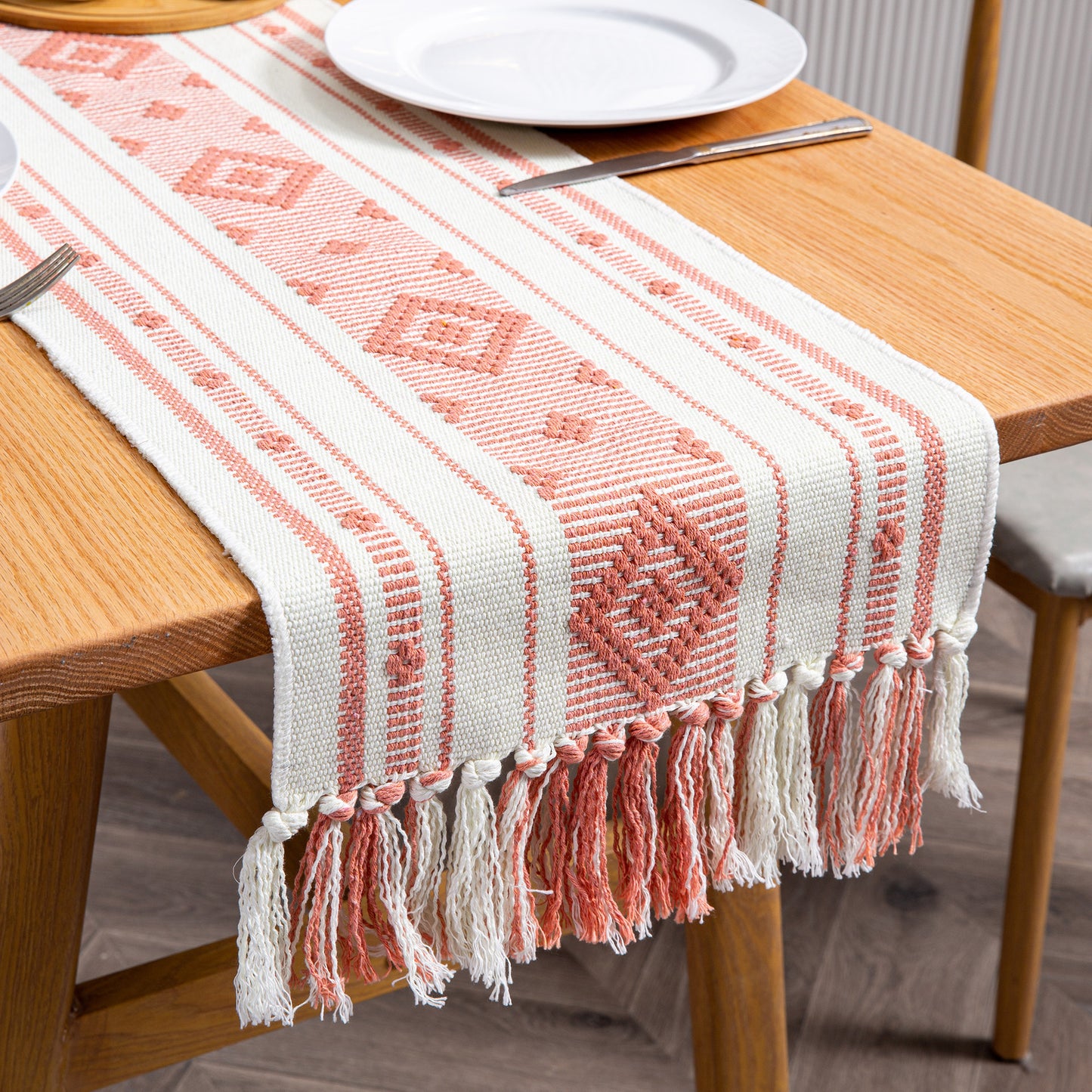 American Rustic Long Cotton Linen Fringe Table Flag