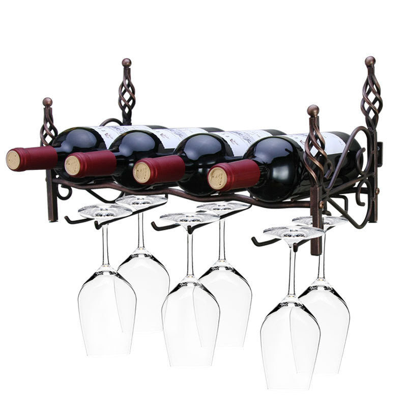 Wall-mounted four bottles and six glasses wine rack