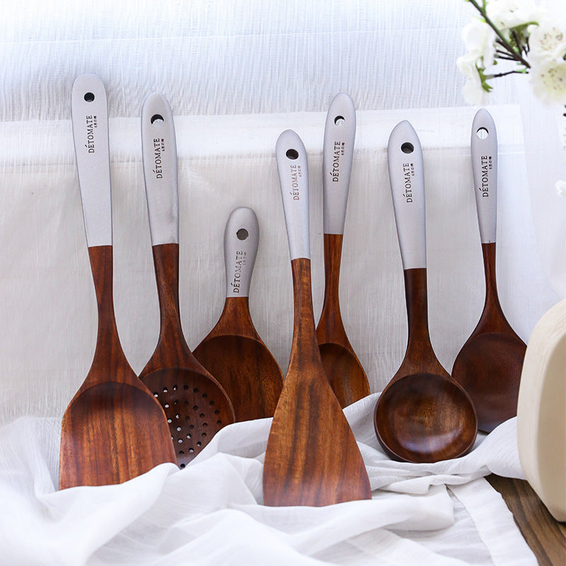 Wooden Kitchen Utensils Set Appliances Special Non-stick Set Pure Natural Teak Solid Wood Long Handle Shovel Tools