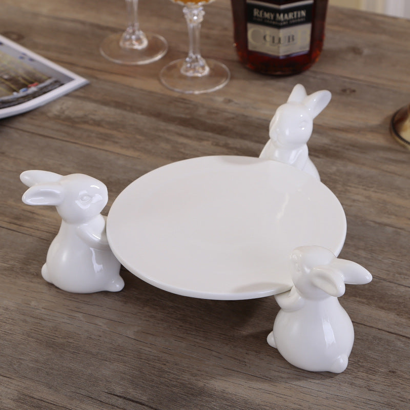 Rabbit Plate Creative Dessert Plates Sets Cake Holder Ceramic Gift Children Food Dishes Easter Dish