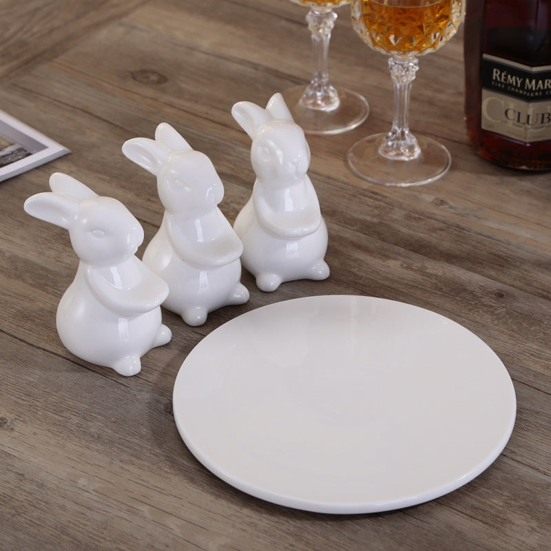 Rabbit Plate Creative Dessert Plates Sets Cake Holder Ceramic Gift Children Food Dishes Easter Dish