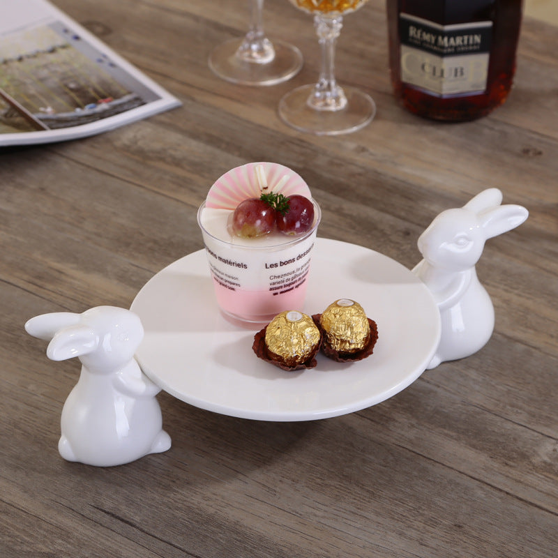 Rabbit Plate Creative Dessert Plates Sets Cake Holder Ceramic Gift Children Food Dishes Easter Dish