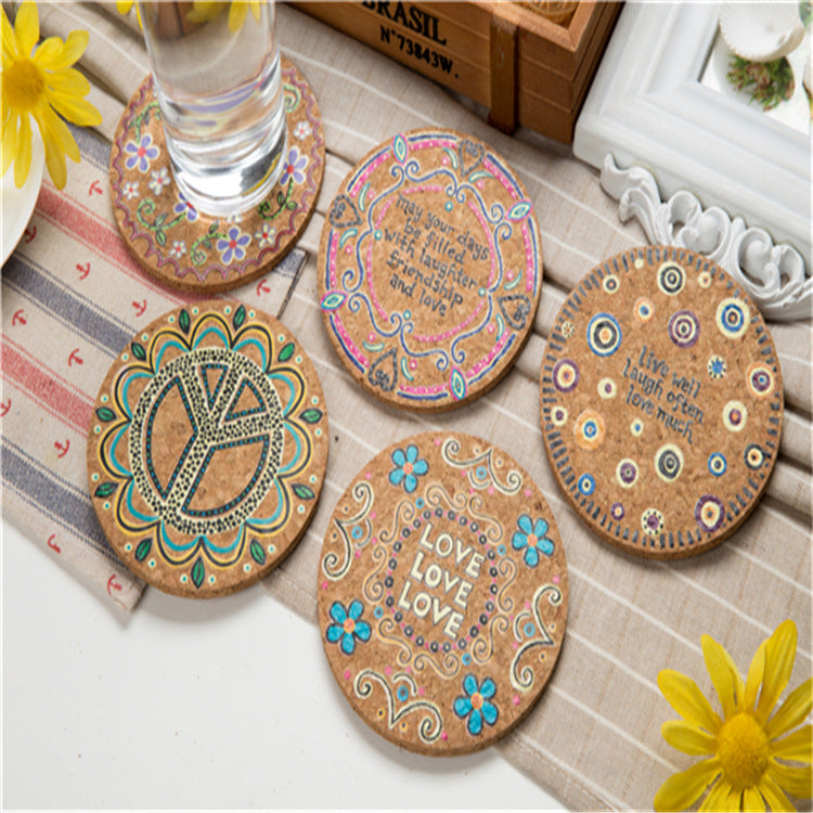 1Pc Merry Christmas Coasters Round Heat Resistant Wooden Cup Mat Wedding Party Wine Coffee Drink Tea Cup Non-Slip Tableware