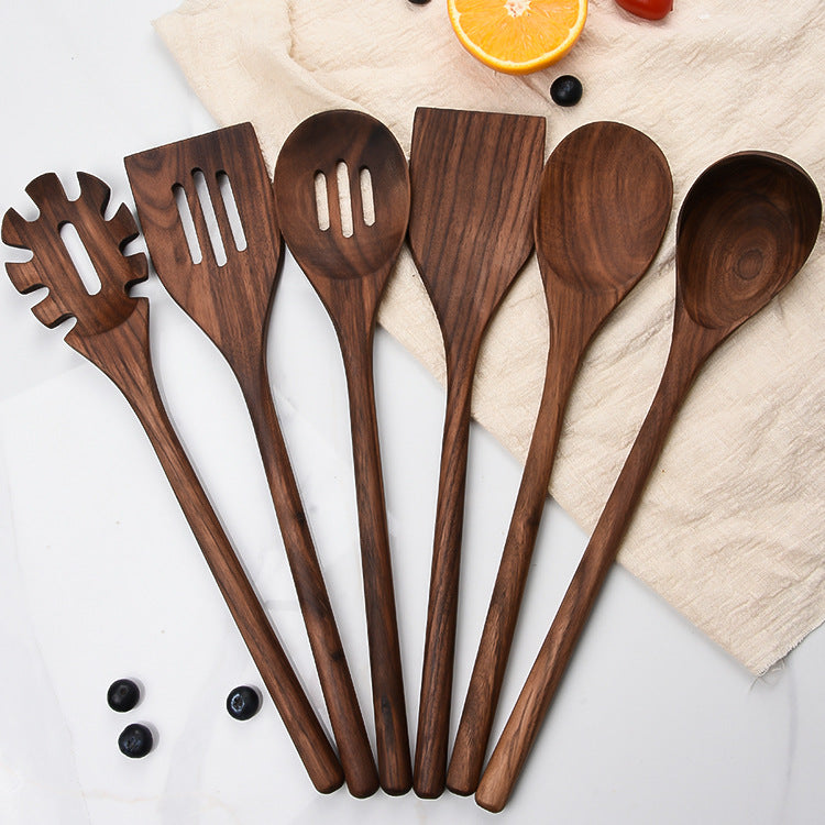 New 6-Piece Black Walnut Kitchen Utensils Household Solid Wood Kitchen Cooking Wooden Shovel Wooden Spoon Cooking Set