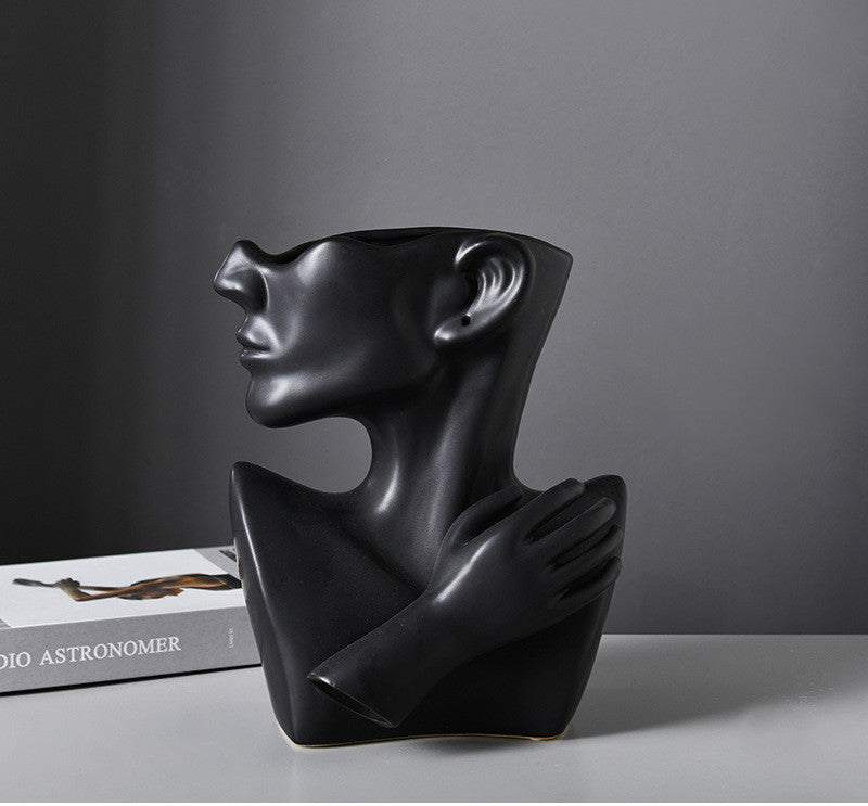 Modern Nordic Style Creative Portrait Vase Human Head Flower Vases Decorative Ornaments Resin Home Flowers Art Decor