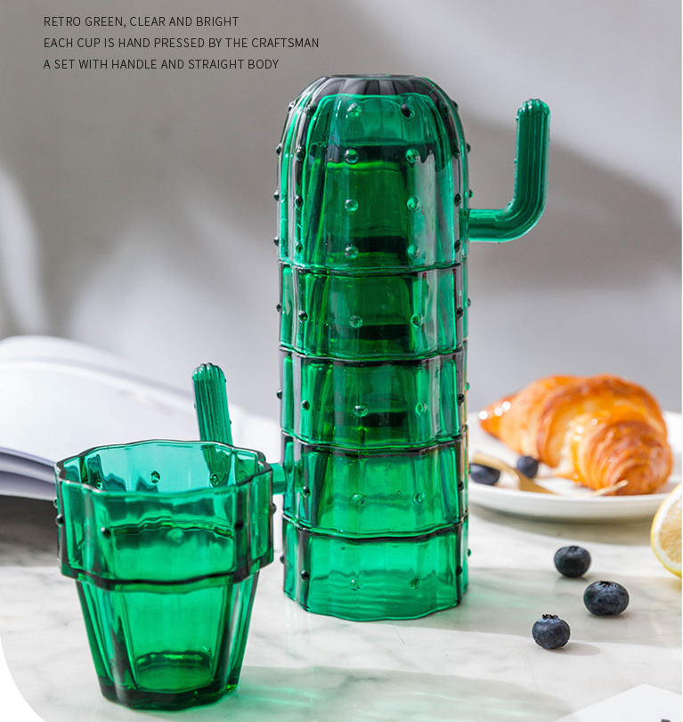 Simple Household Cactus Glass Cup Set