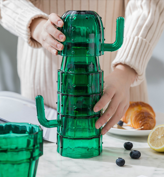 Simple Household Cactus Glass Cup Set