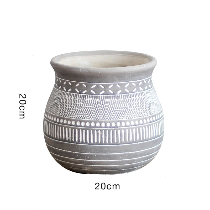 African Elements Cement Decorative Flower Pots Jars Retro Art Planting Trees Soil Culture High-End Gardening Bohemia