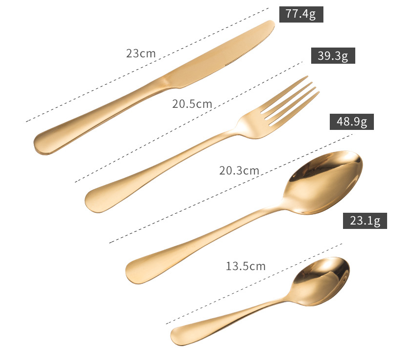 Stainless steel gold plated colorful knife and fork spoon set of four