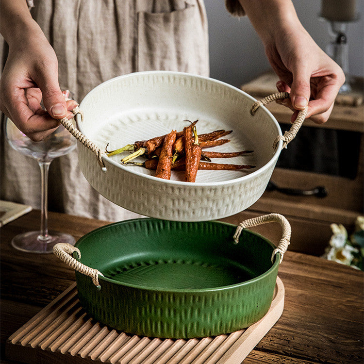 Household Handmade Binaural Ceramic Tableware Bowl