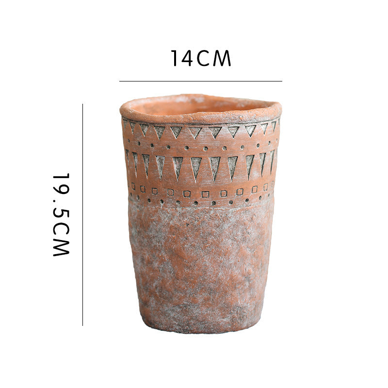 African earthenware cultivation in vintage terracotta pots