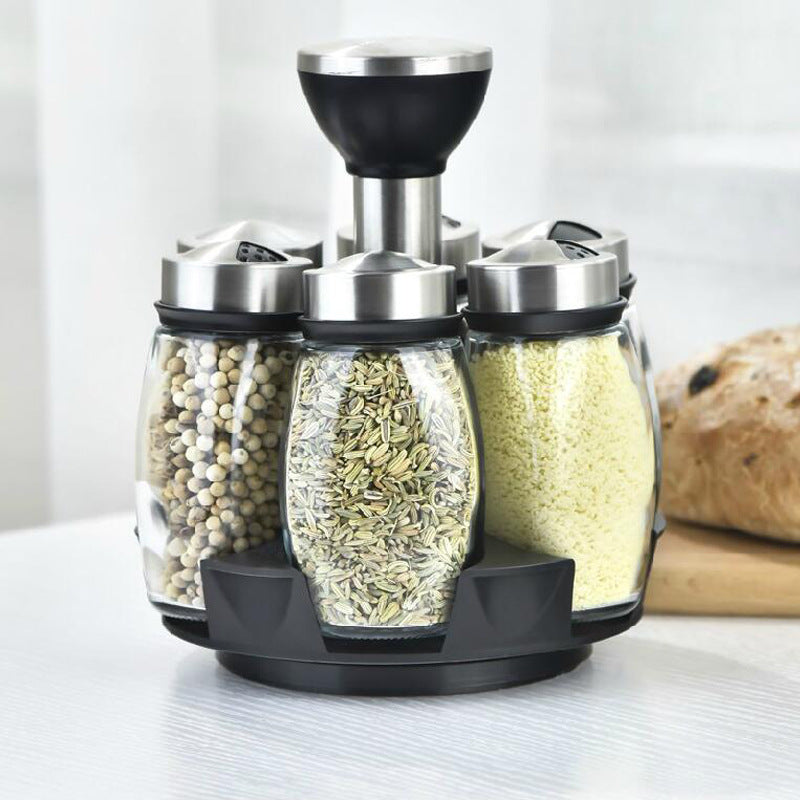 Easy To Rotate Kitchenware Storage Seasoning Glass Jar Set