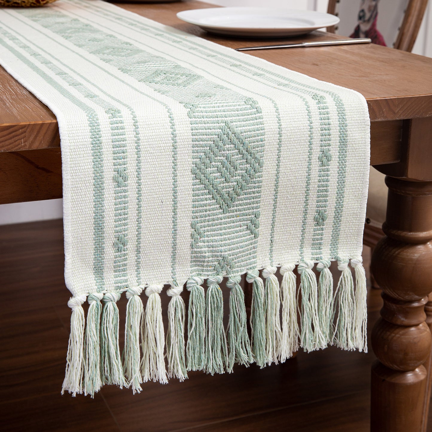 American Rustic Long Cotton Linen Fringe Table Flag