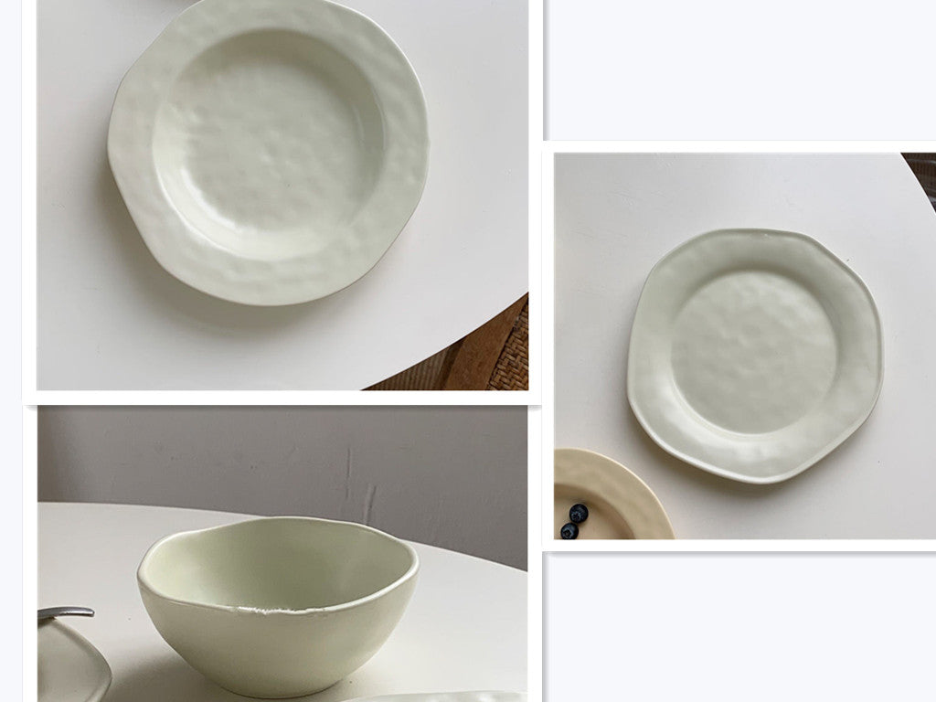 Irregular Hand-squeezed Matte Tableware Dessert Cake Plate Yogurt Breakfast Cereal Bowl Soup Plate