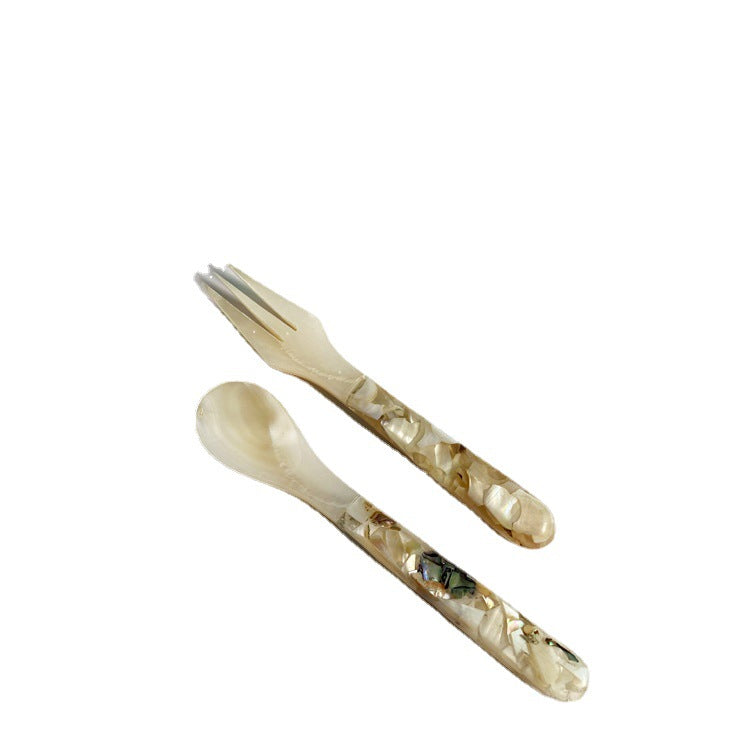 Shell Fragmented Flower Spoon And Fork Inlaid Sea Shell Treasures