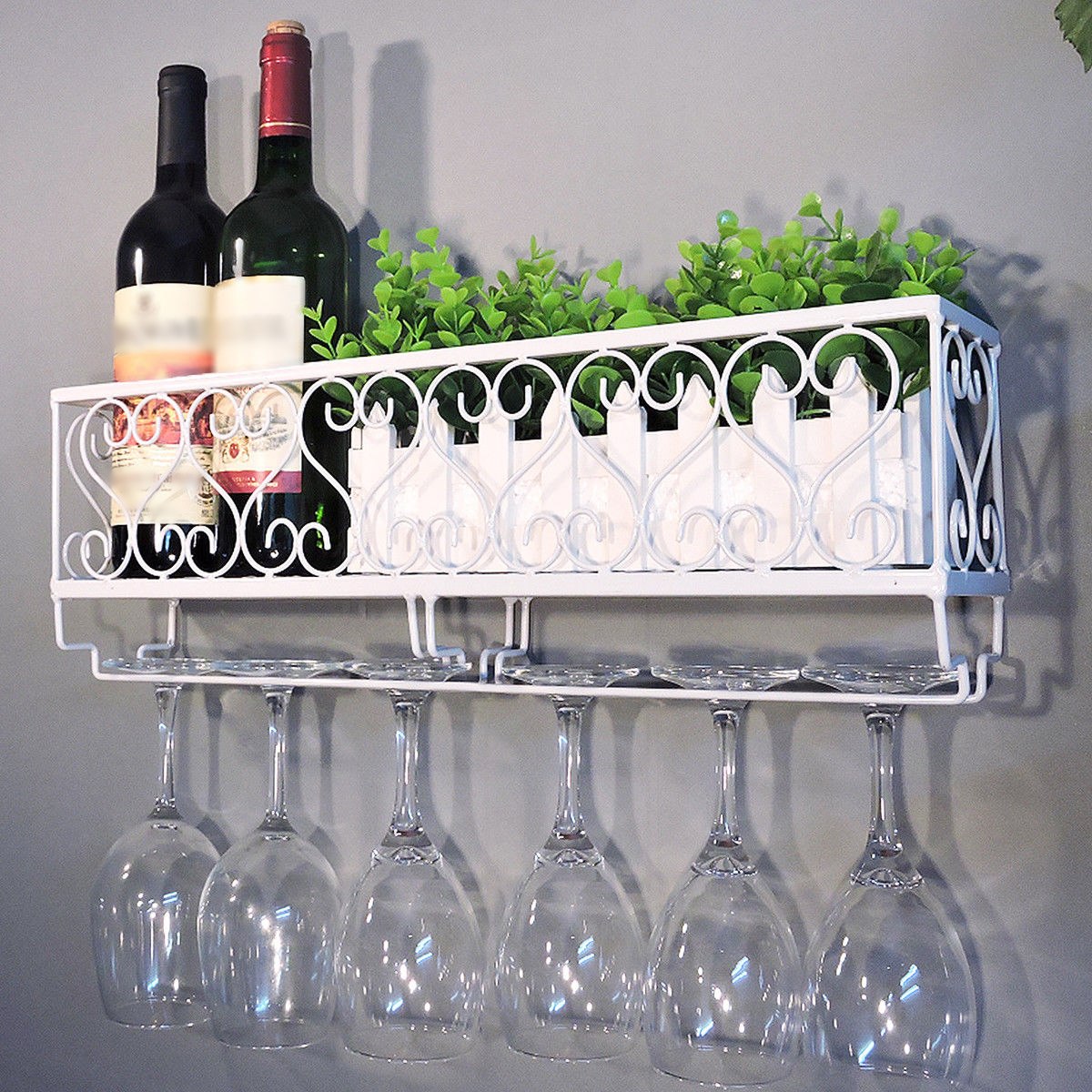 Wall Mount Metal Wine Rack Wine Bottle Tray With Glass Door Home Bar Decor