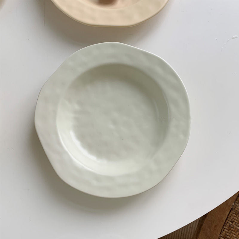 Irregular Hand-squeezed Matte Tableware Dessert Cake Plate Yogurt Breakfast Cereal Bowl Soup Plate