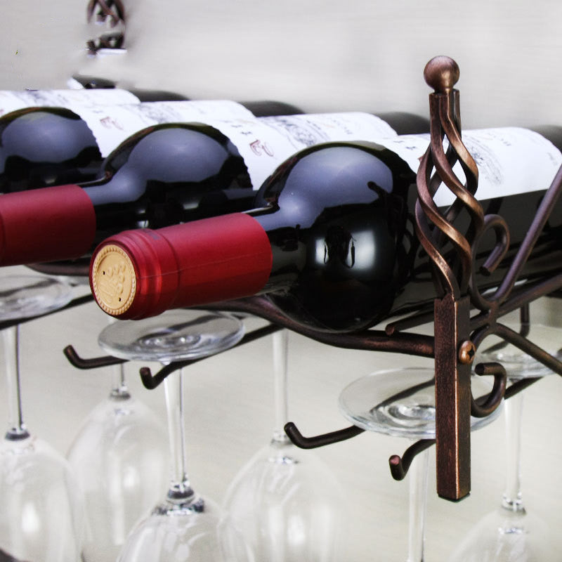 Wall-mounted four bottles and six glasses wine rack