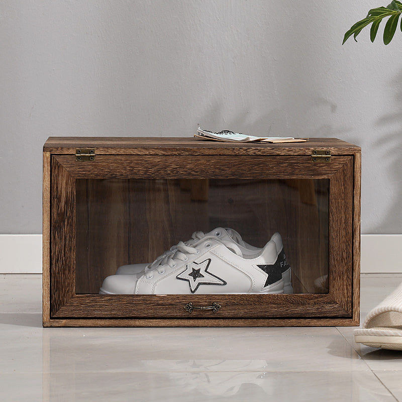 Solid Wood Storage Shoe Box Dustproof Transparent Rack