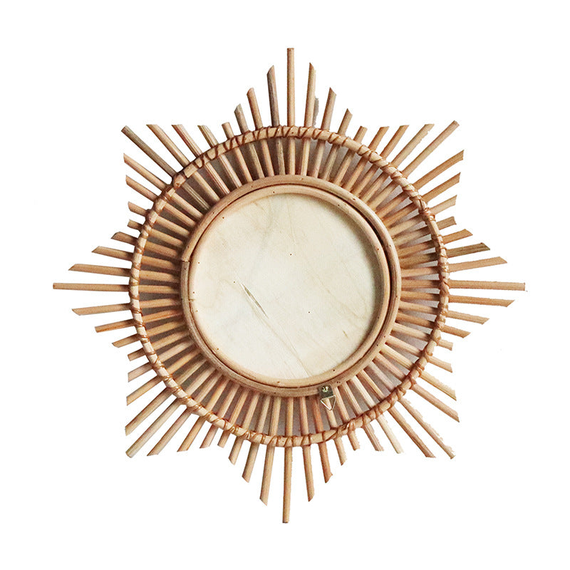 Rattan Dressing Makeup Mirror Creative Art Decoration Round Mirror B & B Living Room Entrance Wall Decoration Nordic Hanging Mirror