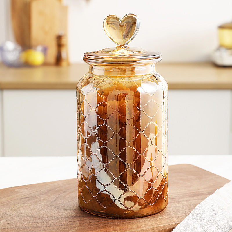 Stained Glass Sealed Jar Love Glass Bottle Household Transparent With Lid Kitchen Food Storage Jar Kimchi Jar