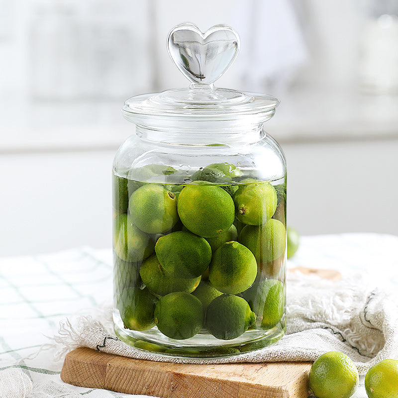 Stained Glass Sealed Jar Love Glass Bottle Household Transparent With Lid Kitchen Food Storage Jar Kimchi Jar