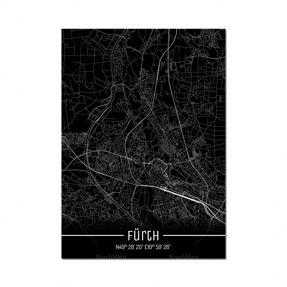 Map Black Line Poster Canvas Painting Home Decor Wall Art