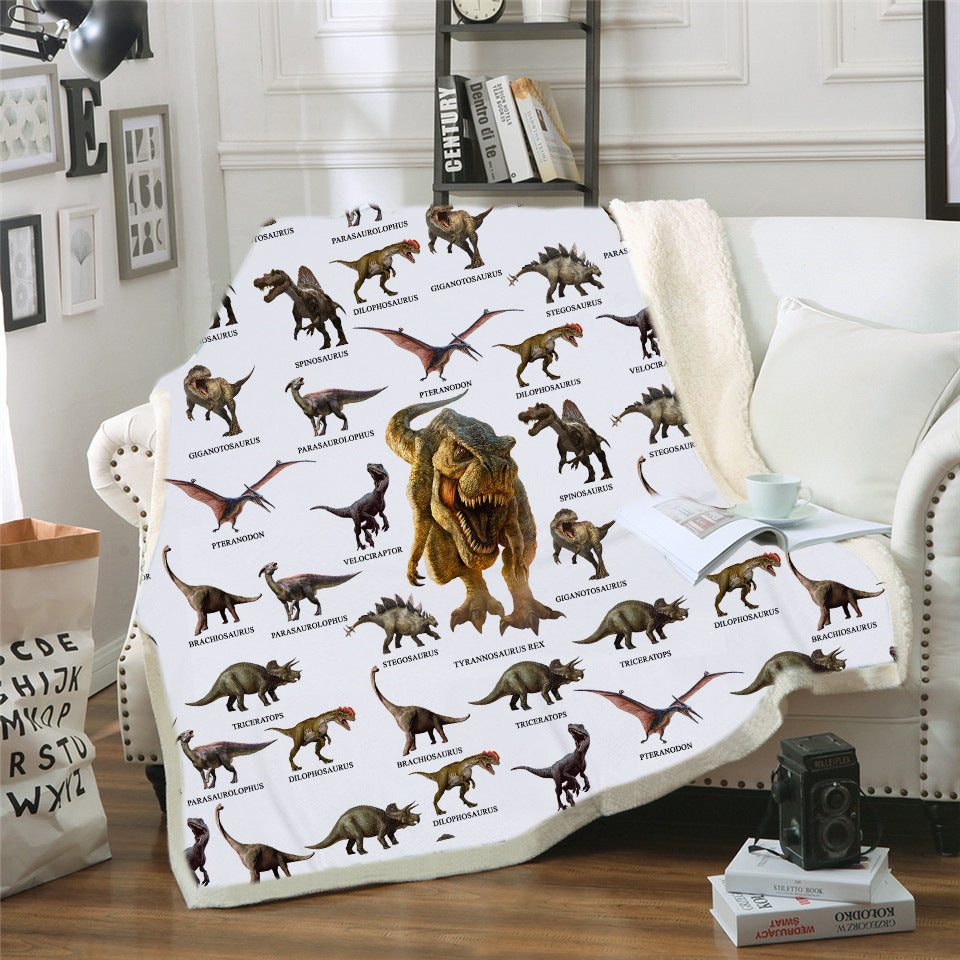 Winter Cotton Velvet Dinosaur Square Blanket Thickened Fleece 3D Digital Printing