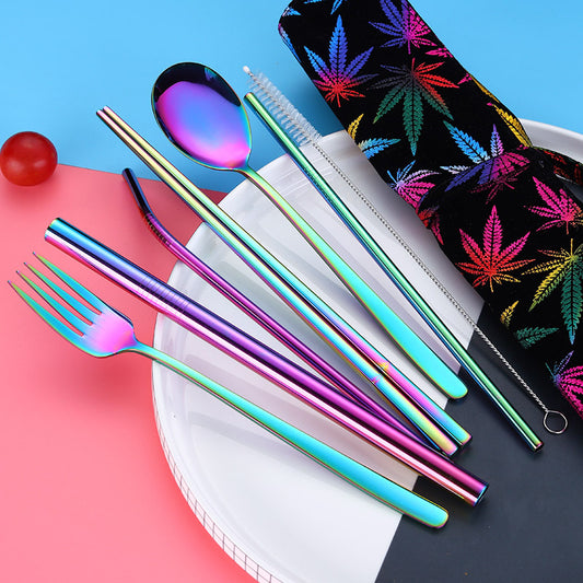 Stainless steel Korean spoon fork straw set