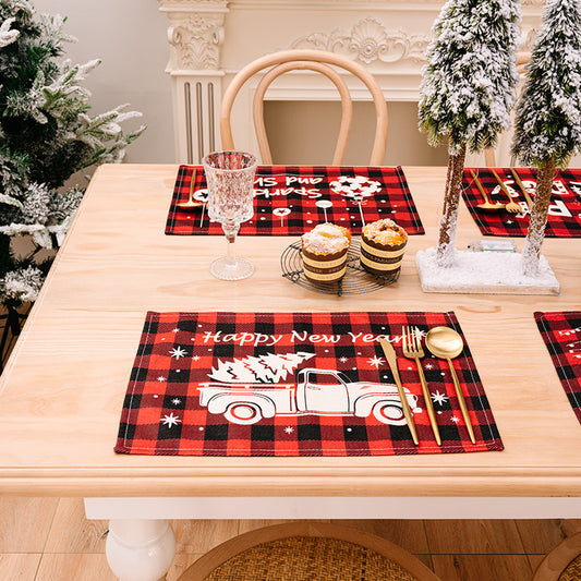 Christmas Plaid Print Placemats Tabletop Decorations