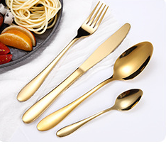 Stainless steel gold plated colorful knife and fork spoon set of four