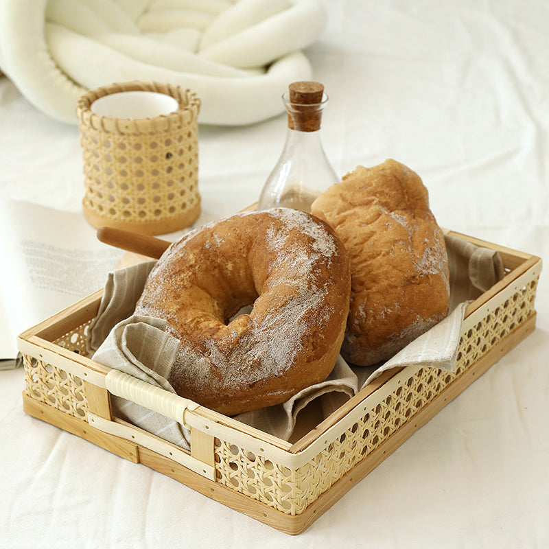 Country Style Woven Basket With Handles Bakery Cabinets Bread Storage Baskets