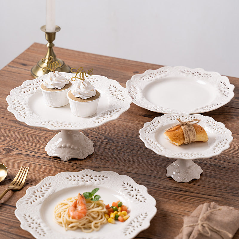 Ceramic Household Tray Cake Plate Tableware Dessert Western Plate Embossed Porcelain Plate