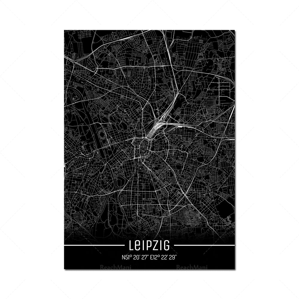 Map Black Line Poster Canvas Painting Home Decor Wall Art