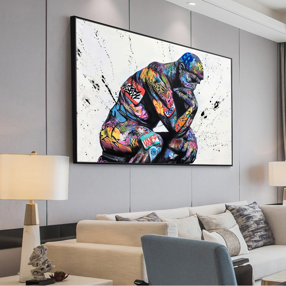 Thinker Man Wall Art Abstract Poster Living Room Decor Painting