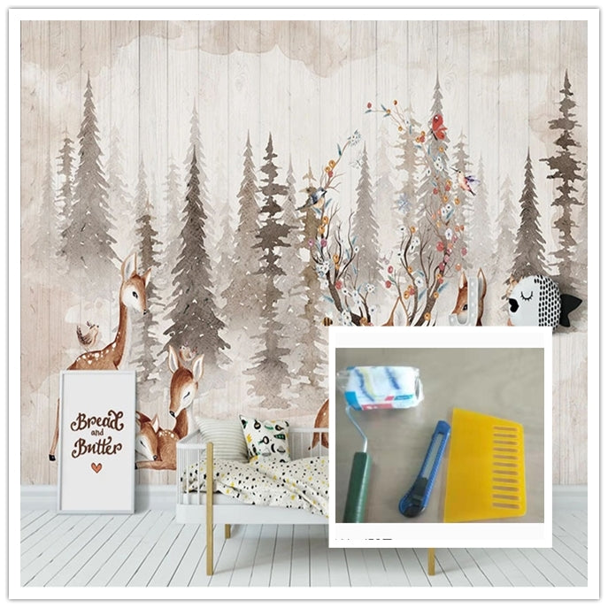 Hand-painted 3D mural wallpaper with vintage murals of elk