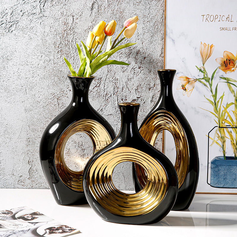 Plating Golden Black Ceramic Flower Stand