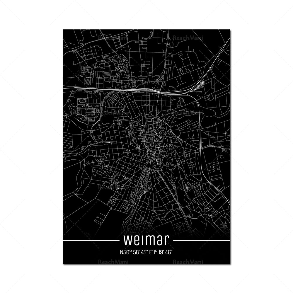 Map Black Line Poster Canvas Painting Home Decor Wall Art