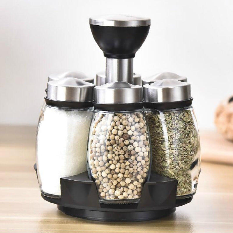 Easy To Rotate Kitchenware Storage Seasoning Glass Jar Set