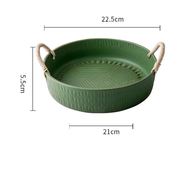 Household Handmade Binaural Ceramic Tableware Bowl