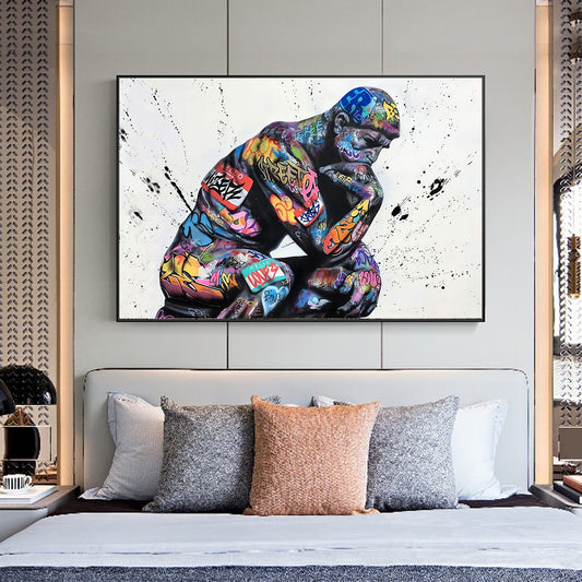 Thinker Man Wall Art Abstract Poster Living Room Decor Painting